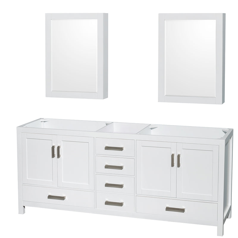 Wyndham Sheffield 80" Double Bathroom Vanity In White No Countertop No Sinks And Medicine Cabinets WCS141480DWHCXSXXMED