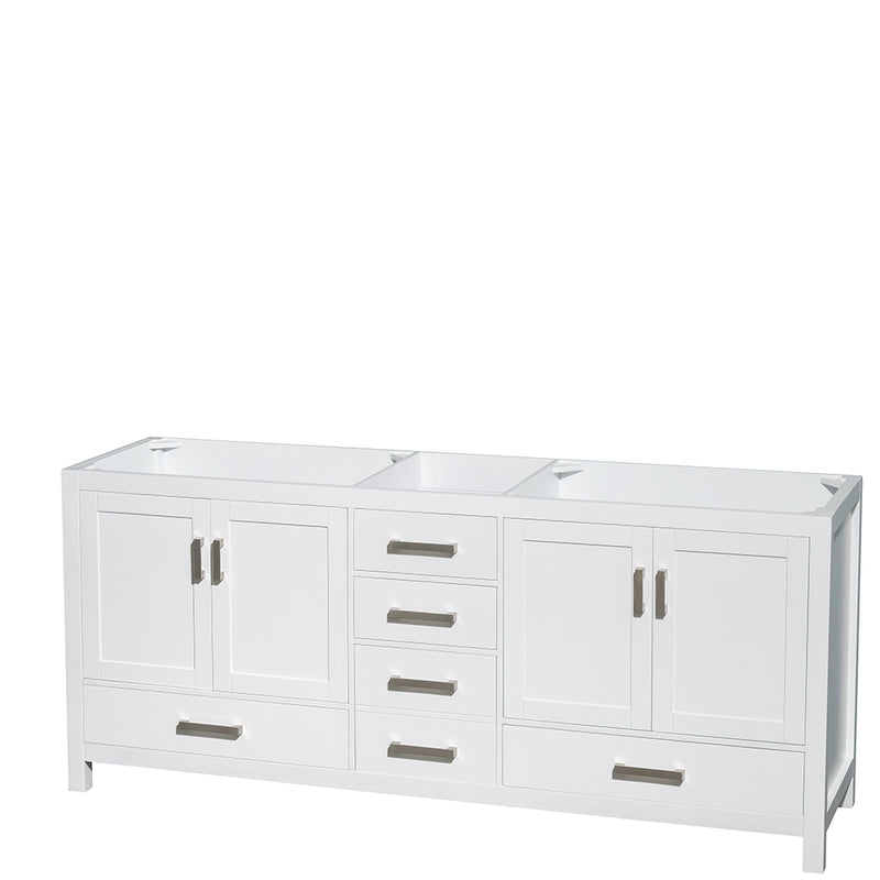 Wyndham AAA Sheffield 80" Double Bathroom Vanity In White Ivory Marble Countertop Undermount Square Sinks and 70" Mirror WCS141480DWHIVUNSM70