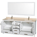 Wyndham AAA Sheffield 80" Double Bathroom Vanity In White Ivory Marble Countertop Undermount Square Sinks and 70" Mirror WCS141480DWHIVUNSM70