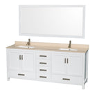 Wyndham AAA Sheffield 80" Double Bathroom Vanity In White Ivory Marble Countertop Undermount Square Sinks And 70" Mirror WCS141480DWHIVUNSM70