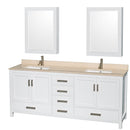 Wyndham AAA Sheffield 80" Double Bathroom Vanity In White Ivory Marble Countertop Undermount Square Sinks And Medicine Cabinets WCS141480DWHIVUNSMED