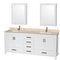 Wyndham AAA Sheffield 80" Double Bathroom Vanity In White Ivory Marble Countertop Undermount Square Sinks And Medicine Cabinets WCS141480DWHIVUNSMED