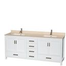 Wyndham AAA Sheffield 80" Double Bathroom Vanity In White Ivory Marble Countertop Undermount Square Sinks and 24" Mirrors WCS141480DWHIVUNSM24