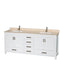 Wyndham AAA Sheffield 80" Double Bathroom Vanity In White Ivory Marble Countertop Undermount Square Sinks and Medicine Cabinets WCS141480DWHIVUNSMED