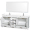 Wyndham Sheffield 80" Double Bathroom Vanity In White with White Cultured Marble Countertop Undermount Square Sinks and 70" Mirror WCS141480DWHWCUNSM70