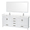 Wyndham Sheffield 80" Double Bathroom Vanity In White With White Cultured Marble Countertop Undermount Square Sinks And 70" Mirror WCS141480DWHWCUNSM70