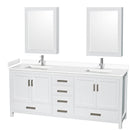 Wyndham Sheffield 80" Double Bathroom Vanity In White With White Cultured Marble Countertop Undermount Square Sinks And Medicine Cabinets WCS141480DWHWCUNSMED