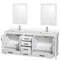 Wyndham AAA Sheffield 80" Double Bathroom Vanity In White with White Quartz Countertop Undermount Square Sinks and 24" Mirrors WCS141480DWHWQUNSM24