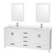 Wyndham AAA Sheffield 80" Double Bathroom Vanity In White With White Quartz Countertop Undermount Square Sinks And 24" Mirrors WCS141480DWHWQUNSM24