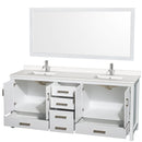 Wyndham AAA Sheffield 80" Double Bathroom Vanity In White with White Quartz Countertop Undermount Square Sinks and 70" Mirror WCS141480DWHWQUNSM70