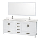 Wyndham AAA Sheffield 80" Double Bathroom Vanity In White With White Quartz Countertop Undermount Square Sinks And 70" Mirror WCS141480DWHWQUNSM70