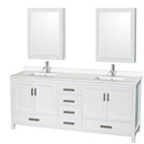 Wyndham AAA Sheffield 80" Double Bathroom Vanity In White With White Quartz Countertop Undermount Square Sinks And Medicine Cabinets WCS141480DWHWQUNSMED