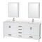 Wyndham AAA Sheffield 80" Double Bathroom Vanity In White With White Quartz Countertop Undermount Square Sinks And Medicine Cabinets WCS141480DWHWQUNSMED