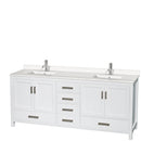 Wyndham AAA Sheffield 80" Double Bathroom Vanity In White With White Quartz Countertop Undermount Square Sinks And No Mirror WCS141480DWHWQUNSMXX