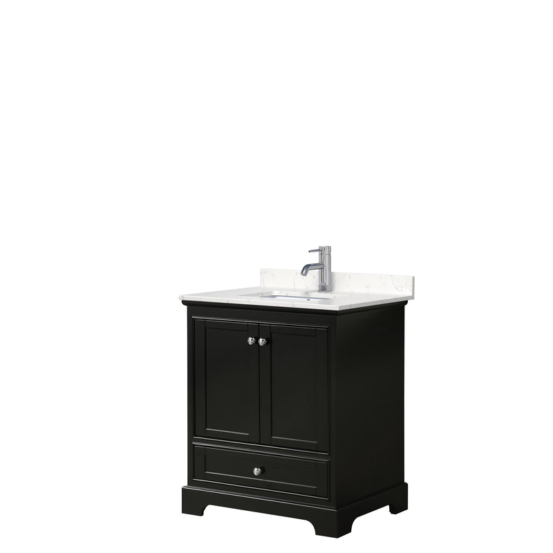 Wyndham Deborah 30" Single Bathroom Vanity In Dark Espresso With Light-Vein Carrara Cultured Marble Countertop Undermount Square Sink And No Mirror WCS202030SDEC2UNSMXX