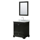 Wyndham Deborah 30" Single Bathroom Vanity In Dark Espresso White Carrara Marble Countertop Undermount Square Sink And 24" Mirror WCS202030SDECMUNSM24