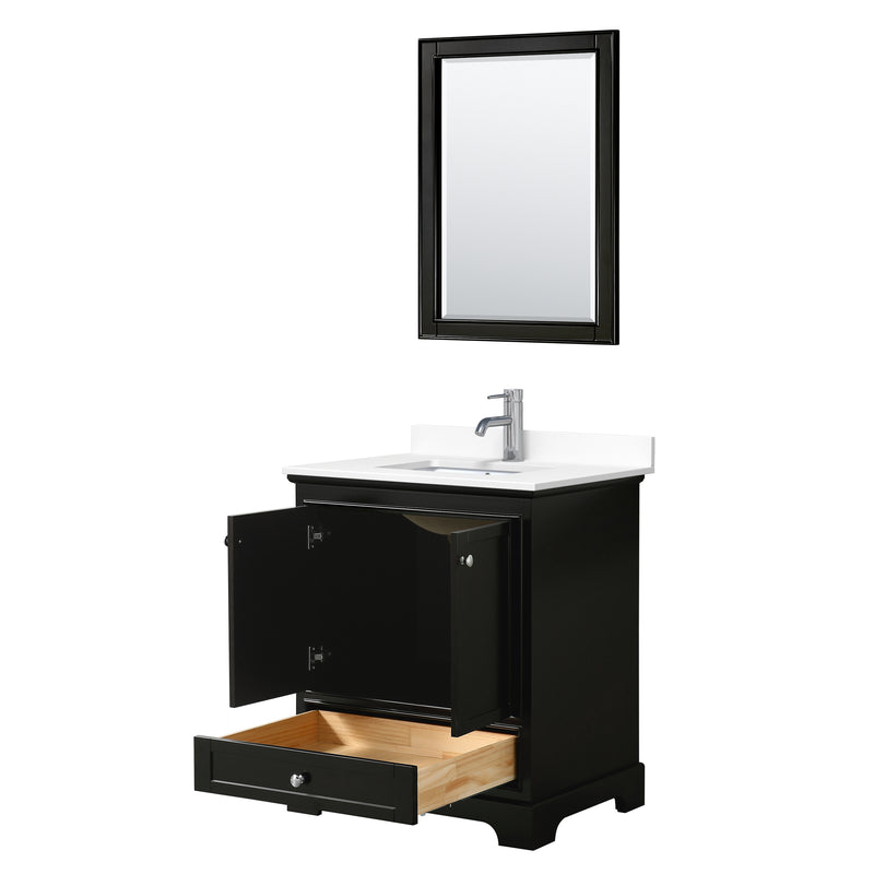 Wyndham Deborah 30" Single Bathroom Vanity In Dark Espresso with White Cultured Marble Countertop Undermount Square Sink and 24" Mirror WCS202030SDEWCUNSM24