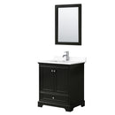 Wyndham Deborah 30" Single Bathroom Vanity In Dark Espresso With White Cultured Marble Countertop Undermount Square Sink And 24" Mirror WCS202030SDEWCUNSM24