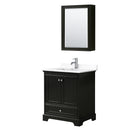 Wyndham Deborah 30" Single Bathroom Vanity In Dark Espresso With White Cultured Marble Countertop Undermount Square Sink And Medicine Cabinet WCS202030SDEWCUNSMED