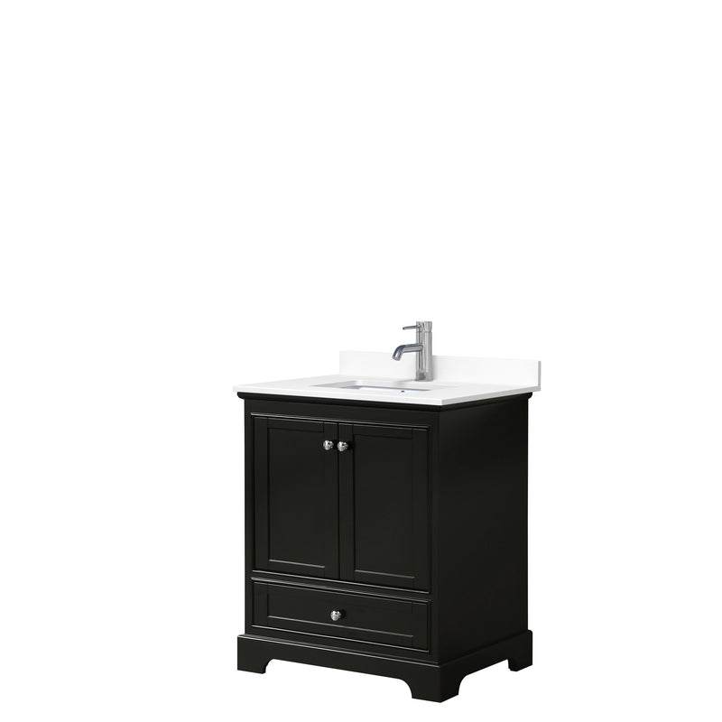 Wyndham Deborah 30" Single Bathroom Vanity In Dark Espresso With White Cultured Marble Countertop Undermount Square Sink And No Mirror WCS202030SDEWCUNSMXX