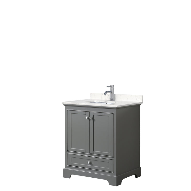 Wyndham Deborah 30" Single Bathroom Vanity In Dark Gray With Light-Vein Carrara Cultured Marble Countertop Undermount Square Sink And No Mirror WCS202030SKGC2UNSMXX