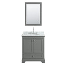 Wyndham Deborah 30" Single Bathroom Vanity In Dark Gray White Carrara Marble Countertop Undermount Oval Sink and 24" Mirror WCS202030SKGCMUNOM24