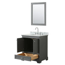 Wyndham Deborah 30" Single Bathroom Vanity In Dark Gray White Carrara Marble Countertop Undermount Oval Sink and 24" Mirror WCS202030SKGCMUNOM24