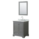 Wyndham Deborah 30" Single Bathroom Vanity In Dark Gray White Carrara Marble Countertop Undermount Oval Sink And 24" Mirror WCS202030SKGCMUNOM24