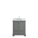 Wyndham Deborah 30" Single Bathroom Vanity In Dark Gray White Carrara Marble Countertop Undermount Oval Sink and No Mirror WCS202030SKGCMUNOMXX