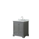 Wyndham Deborah 30" Single Bathroom Vanity In Dark Gray White Carrara Marble Countertop Undermount Oval Sink And No Mirror WCS202030SKGCMUNOMXX