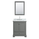 Wyndham Deborah 30" Single Bathroom Vanity In Dark Gray White Carrara Marble Countertop Undermount Square Sink and 24" Mirror WCS202030SKGCMUNSM24