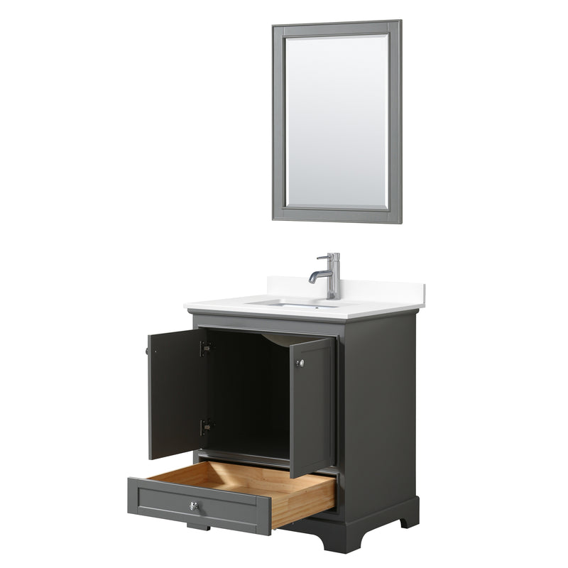 Wyndham Deborah 30" Single Bathroom Vanity In Dark Gray with White Cultured Marble Countertop Undermount Square Sink and 24" Mirror WCS202030SKGWCUNSM24