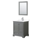 Wyndham Deborah 30" Single Bathroom Vanity In Dark Gray With White Cultured Marble Countertop Undermount Square Sink And 24" Mirror WCS202030SKGWCUNSM24