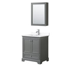 Wyndham Deborah 30" Single Bathroom Vanity In Dark Gray With White Cultured Marble Countertop Undermount Square Sink And Medicine Cabinet WCS202030SKGWCUNSMED