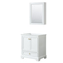 Wyndham Deborah 30" Single Bathroom Vanity In White With No Countertop No Sink Brushed Gold Trims And Medicine Cabinet WCS202030SWGCXSXXMED