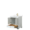 Wyndham Deborah 30" Single Bathroom Vanity In White with White Cultured Marble Countertop Undermount Square Sink Brushed Gold Trims and No Mirror WCS202030SWGWCUNSMXX