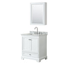 Wyndham Deborah 30" Single Bathroom Vanity In White White Carrara Marble Countertop Undermount Square Sink And Medicine Cabinet WCS202030SWHCMUNSMED