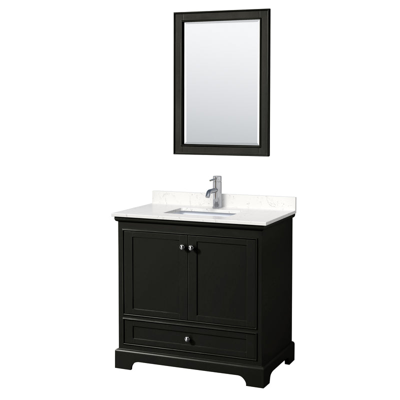 Wyndham Deborah 36" Single Bathroom Vanity In Dark Espresso With Light-Vein Carrara Cultured Marble Countertop Undermount Square Sink And 24" Mirror WCS202036SDEC2UNSM24