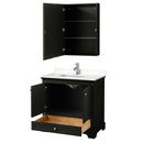 Wyndham Deborah 36" Single Bathroom Vanity In Dark Espresso with Light-Vein Carrara Cultured Marble Countertop Undermount Square Sink and Medicine Cabinet WCS202036SDEC2UNSMED