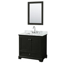 Wyndham Deborah 36" Single Bathroom Vanity In Dark Espresso White Carrara Marble Countertop Undermount Square Sink And 24" Mirror WCS202036SDECMUNSM24