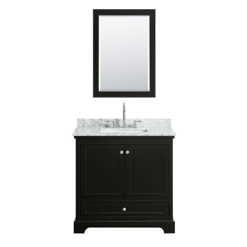 Wyndham Deborah 36" Single Bathroom Vanity In Dark Espresso White Carrara Marble Countertop Undermount Square Sink and Medicine Cabinet WCS202036SDECMUNSMED