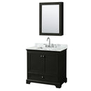 Wyndham Deborah 36" Single Bathroom Vanity In Dark Espresso White Carrara Marble Countertop Undermount Square Sink And Medicine Cabinet WCS202036SDECMUNSMED