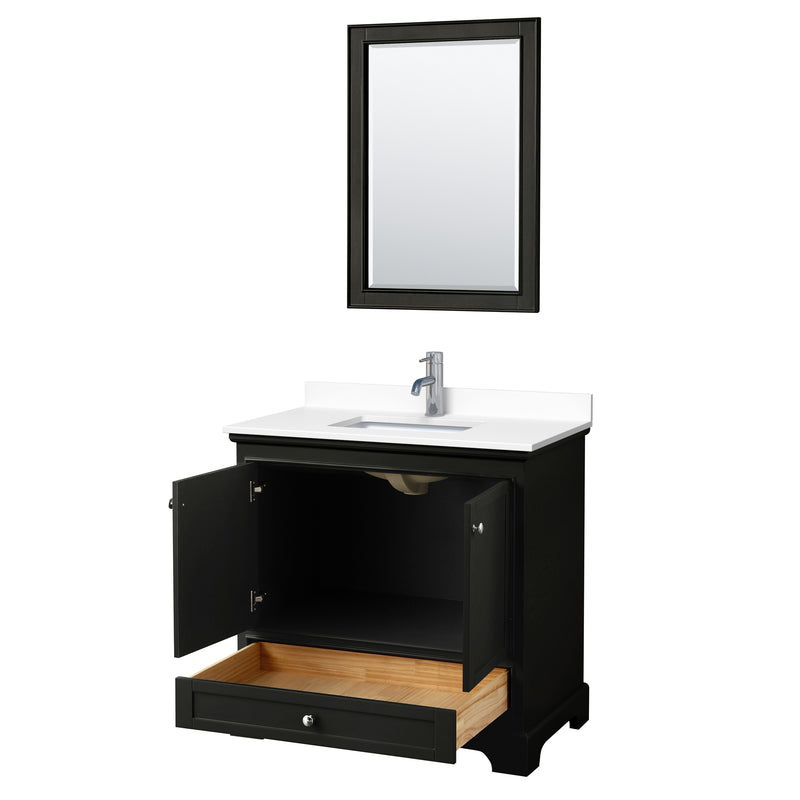 Wyndham Deborah 36" Single Bathroom Vanity In Dark Espresso with White Cultured Marble Countertop Undermount Square Sink and 24" Mirror WCS202036SDEWCUNSM24