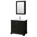 Wyndham Deborah 36" Single Bathroom Vanity In Dark Espresso With White Cultured Marble Countertop Undermount Square Sink And Medicine Cabinet WCS202036SDEWCUNSMED