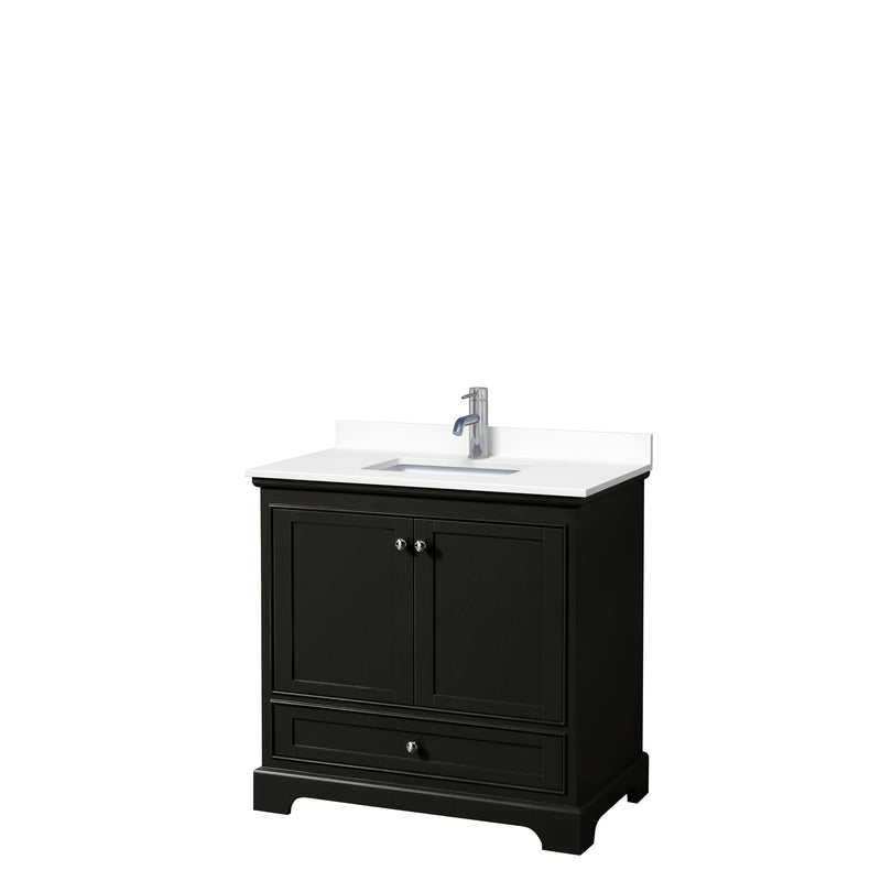 Wyndham Deborah 36" Single Bathroom Vanity In Dark Espresso With White Cultured Marble Countertop Undermount Square Sink And No Mirror WCS202036SDEWCUNSMXX