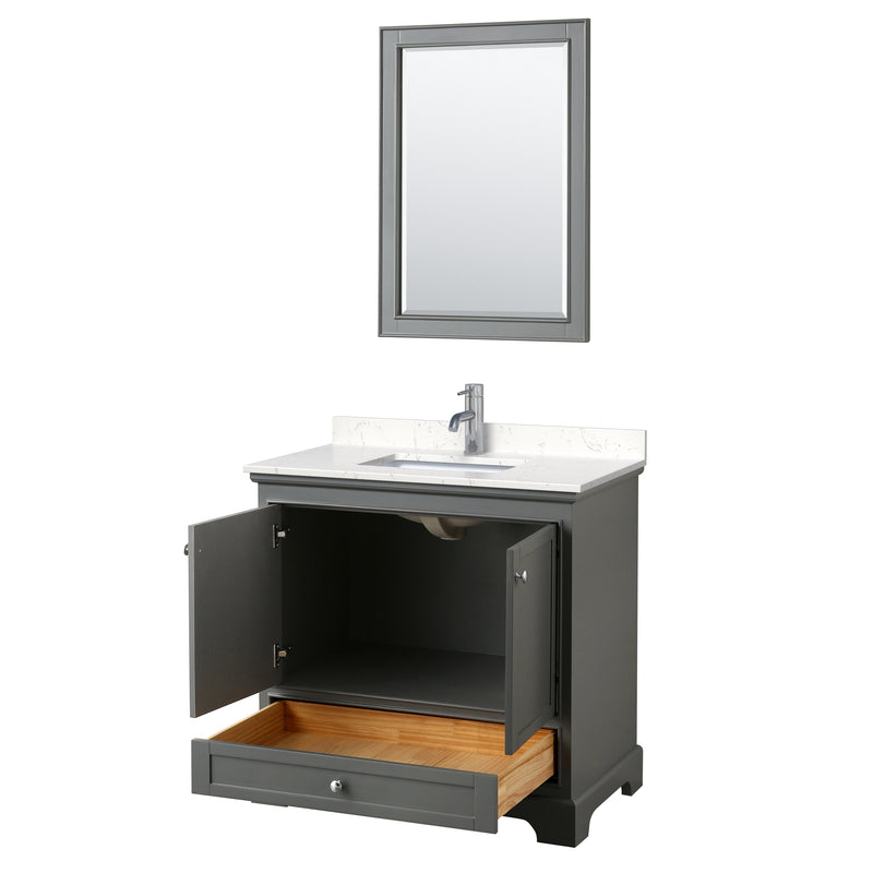 Wyndham Deborah 36" Single Bathroom Vanity In Dark Gray with Light-Vein Carrara Cultured Marble Countertop Undermount Square Sink and 24" Mirror WCS202036SKGC2UNSM24