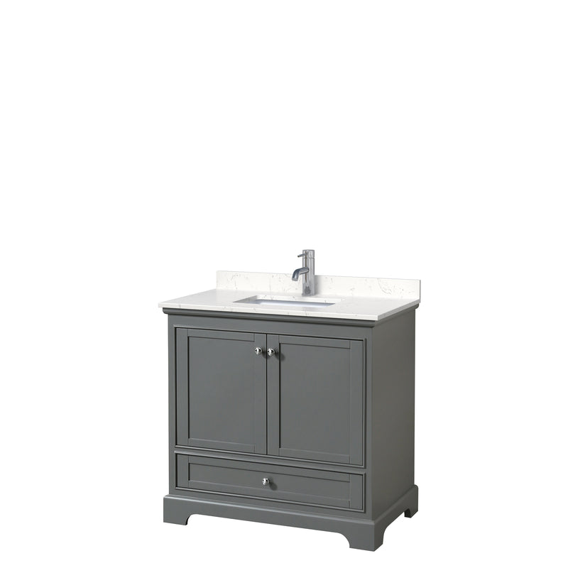 Wyndham Deborah 36" Single Bathroom Vanity In Dark Gray With Light-Vein Carrara Cultured Marble Countertop Undermount Square Sink And No Mirror WCS202036SKGC2UNSMXX