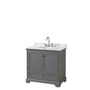 Wyndham Deborah 36" Single Bathroom Vanity In Dark Gray With White Carrara Marble Countertop Undermount Oval Sink And No Mirror WCS202036SKGCMUNOMXX