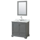 Wyndham Deborah 36" Single Bathroom Vanity In Dark Gray With White Carrara Marble Countertop Undermount Square Sink And 24" Mirror WCS202036SKGCMUNSM24