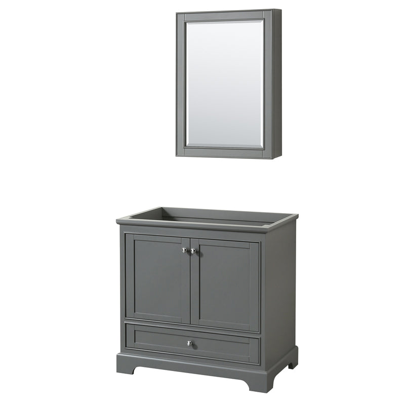 Wyndham Deborah 36" Single Bathroom Vanity In Dark Gray With No Countertop No Sink And Medicine Cabinet WCS202036SKGCXSXXMED